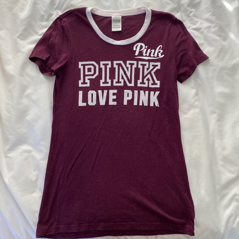 PINK Burgundy Size M Crewneck T-shirt